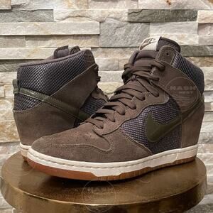 Nike Dunk Sky Hi Wedge 10 | Olive Brown Suede Mesh Sneaker 579763-300